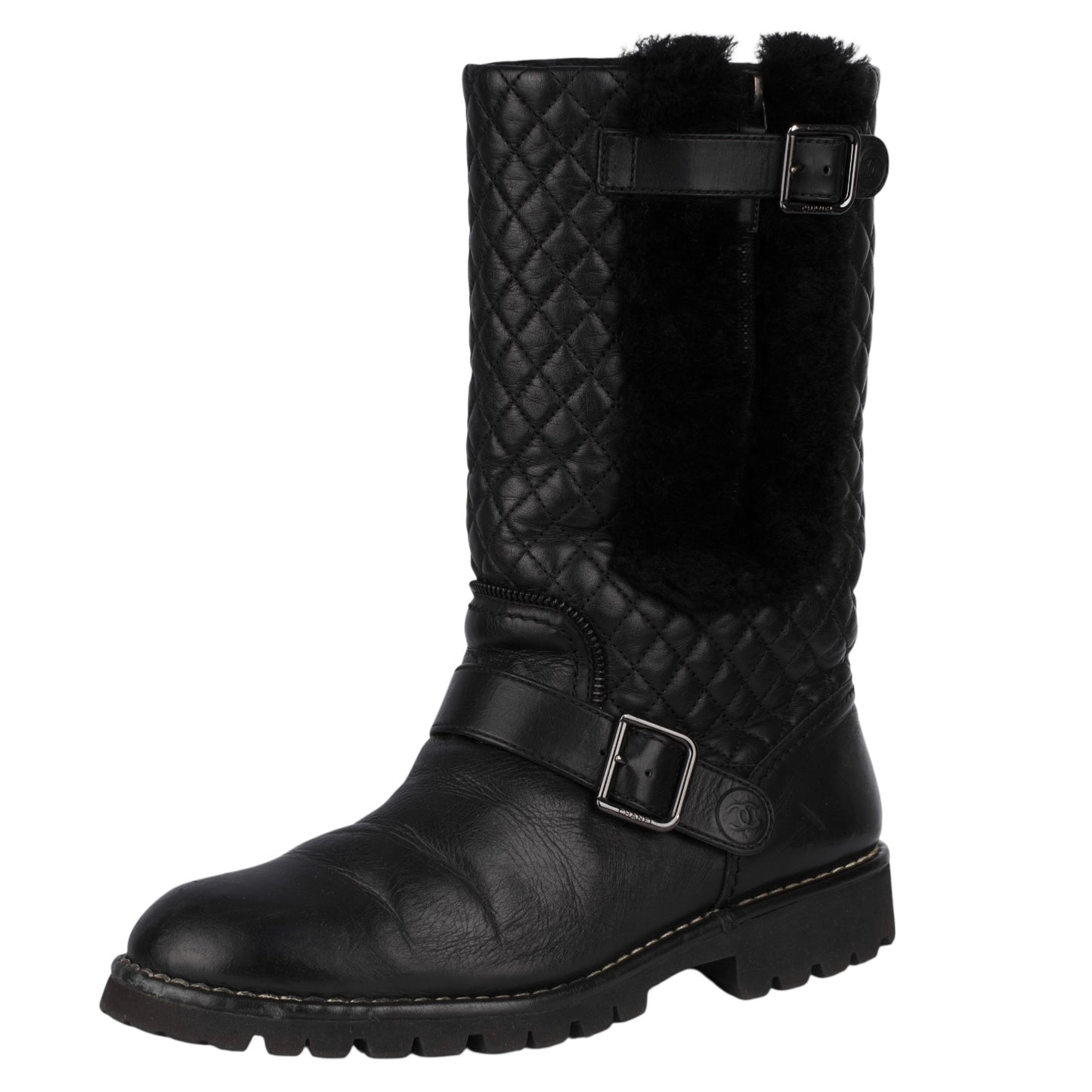 Chanel Quilted Leather Boots Shearling Black (39,5)