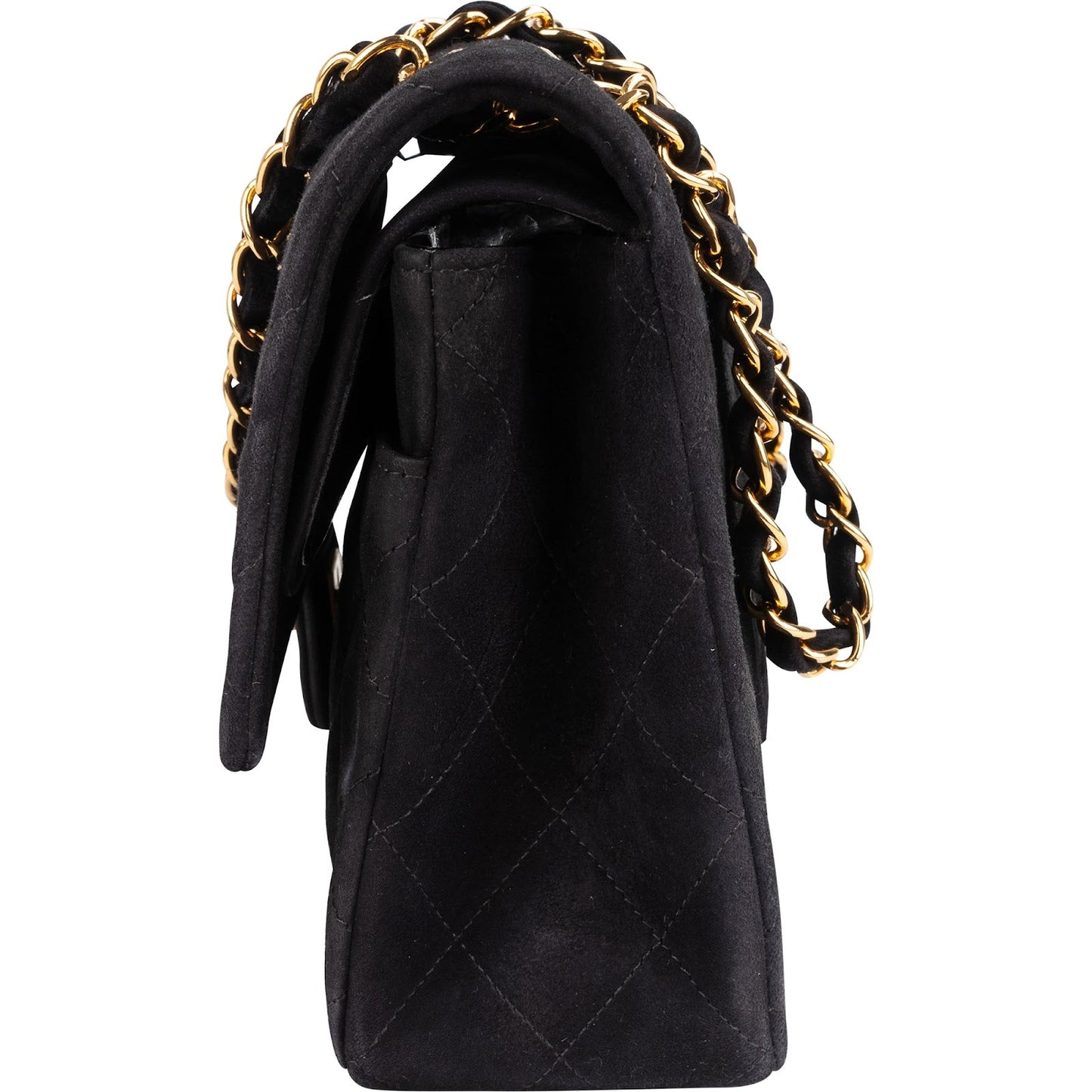 Chanel Quilted Suede 24K Gold Medium Double Flap Shoulder Bag