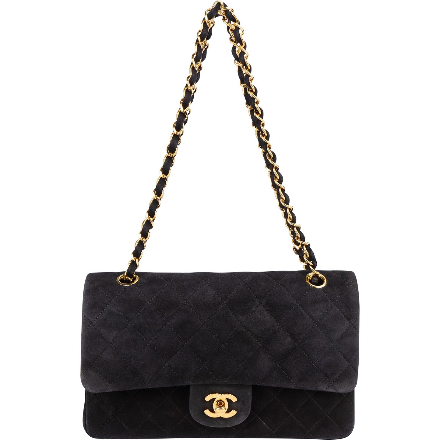 Chanel Quilted Suede 24K Gold Medium Double Flap Shoulder Bag