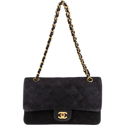 Chanel Quilted Suede 24K Gold Medium Double Flap Shoulder Bag