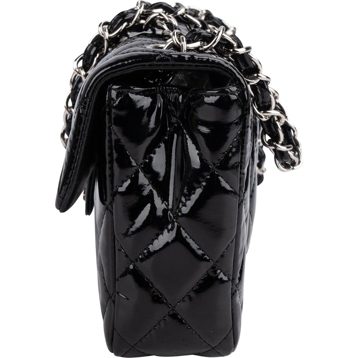 Chanel Quilted Patent Leather East West Single Flap Shoulder Bag