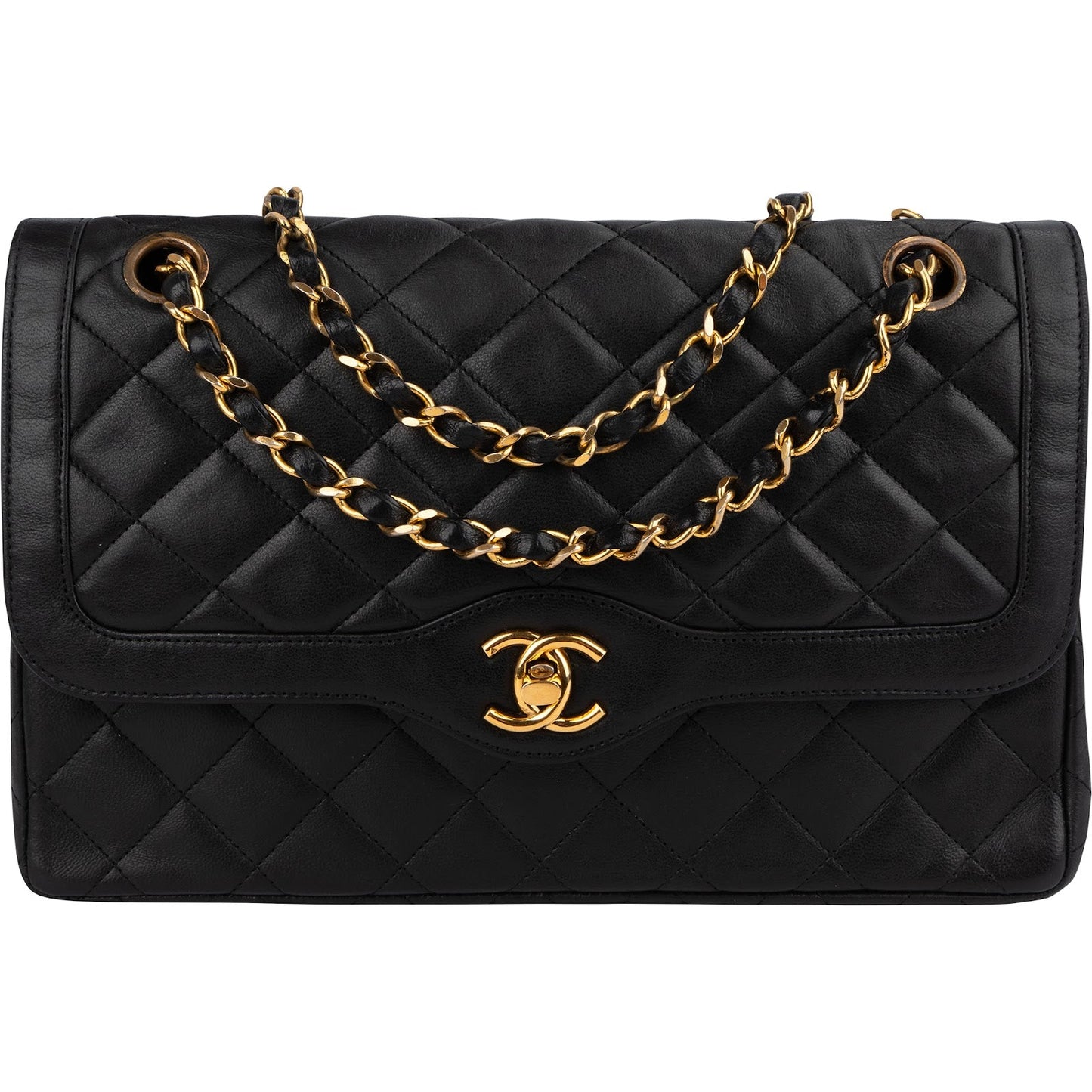 Chanel Quilted Lambskin 24K Gold Double Flap Shoulder Bag