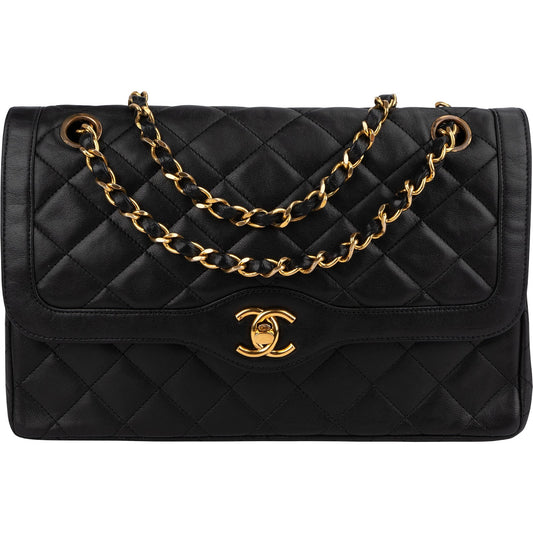 Chanel Quilted Lambskin 24K Gold Double Flap Shoulder Bag