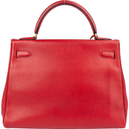 Hermès Rouge Courchevel Leather Kelly 32 Handbag