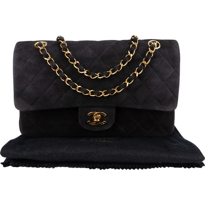 Chanel Quilted Suede 24K Gold Medium Double Flap Shoulder Bag