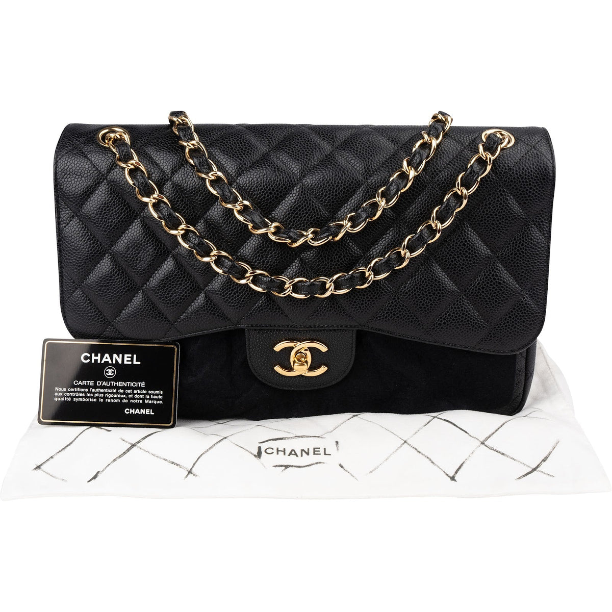 Chanel Quilted Caviar Leather Jumbo Double Flap Crossbody Bag