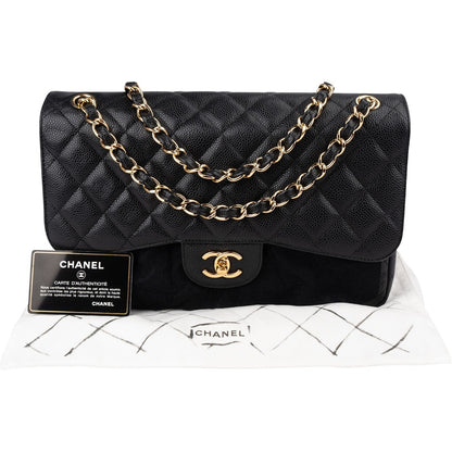 Chanel Quilted Caviar Leather Jumbo Double Flap Crossbody Bag