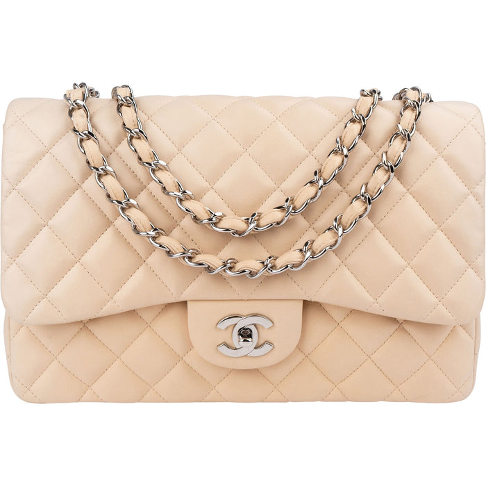 Chanel Quilted Lambskin Palladium Jumbo Single Flap Crossbody Bag