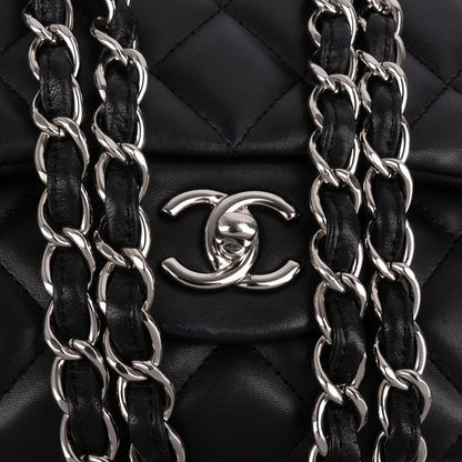 Chanel Quilted Lambskin Palladium Jumbo Double Flap Crossbody Bag