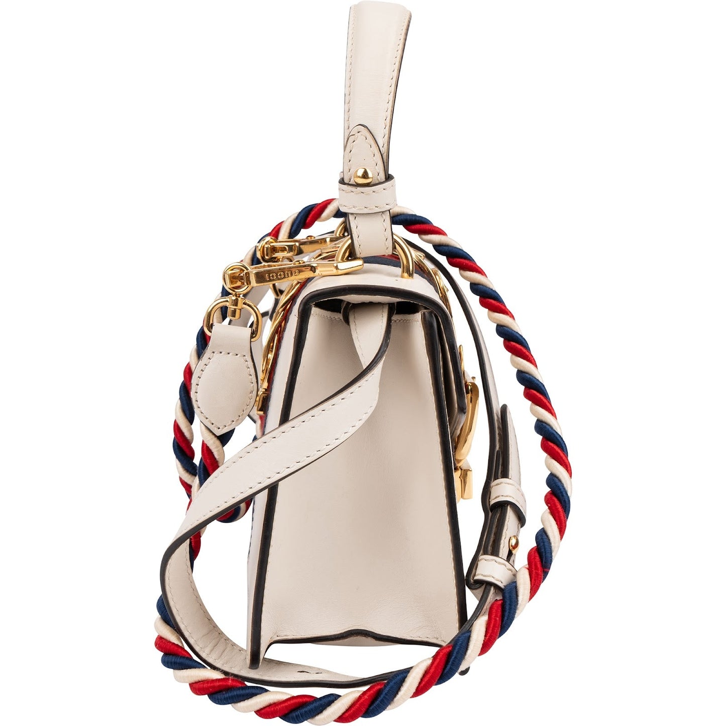 Gucci White Leather Sylvie Mini Top Handle Crossbody Handbag