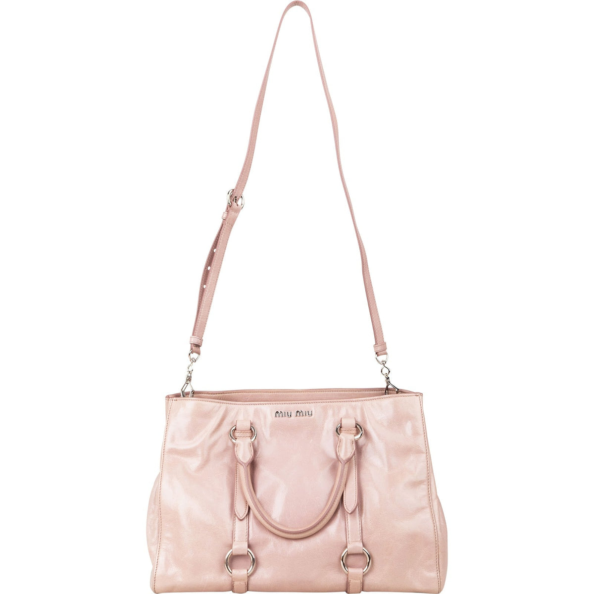 Miu Miu Vitello Lux Shine Leather Tote Satchel Handbag