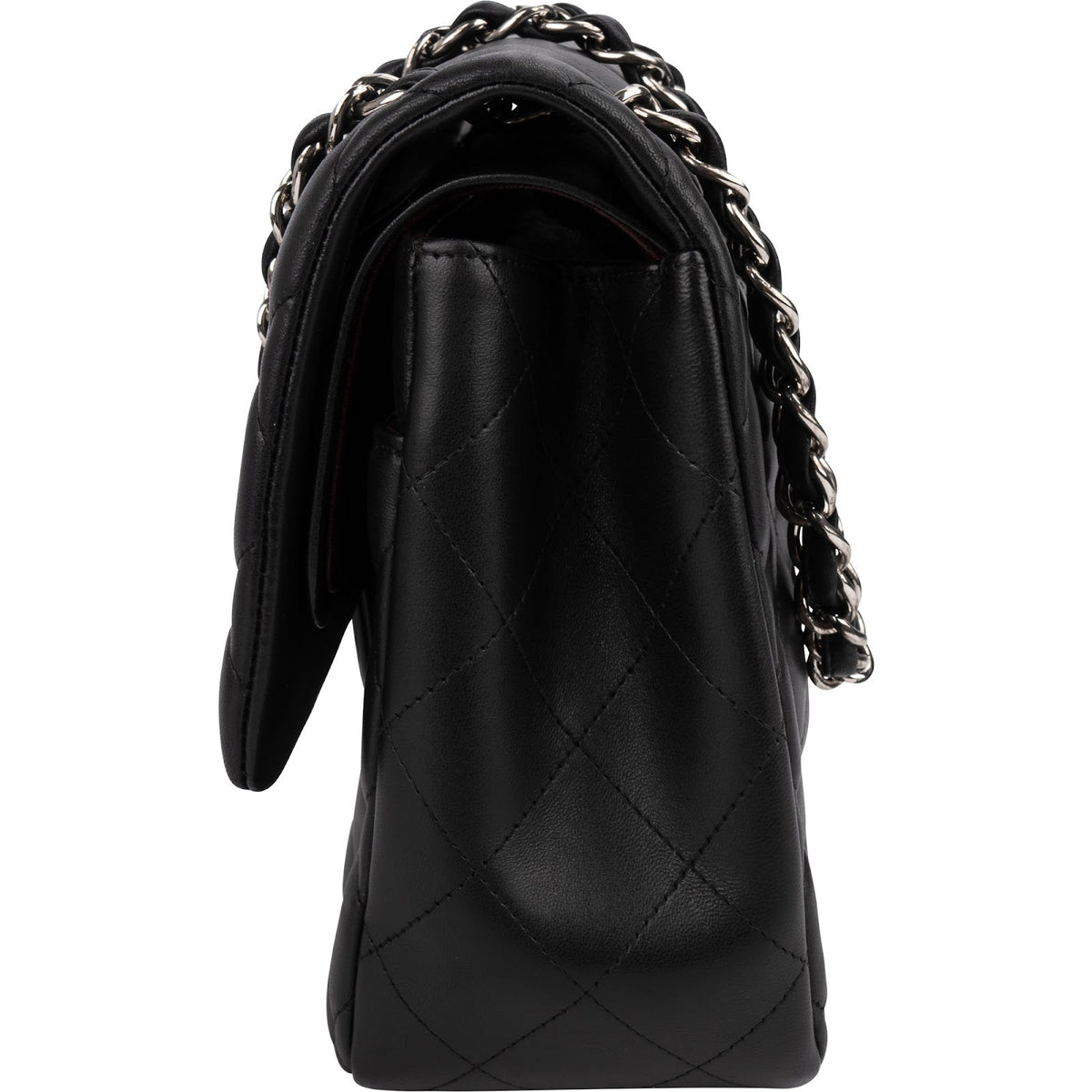Chanel Quilted Lambskin Palladium Jumbo Double Flap Crossbody Bag