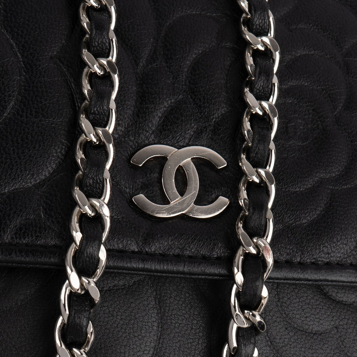 Chanel Camellia Embossed Lambskin Wallet On Chain Crossbody Bag