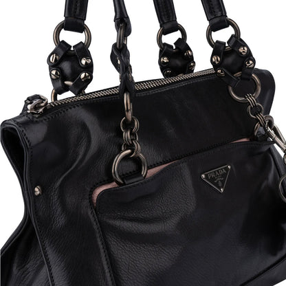 Prada Black Leather Triangle Butterfly Handbag