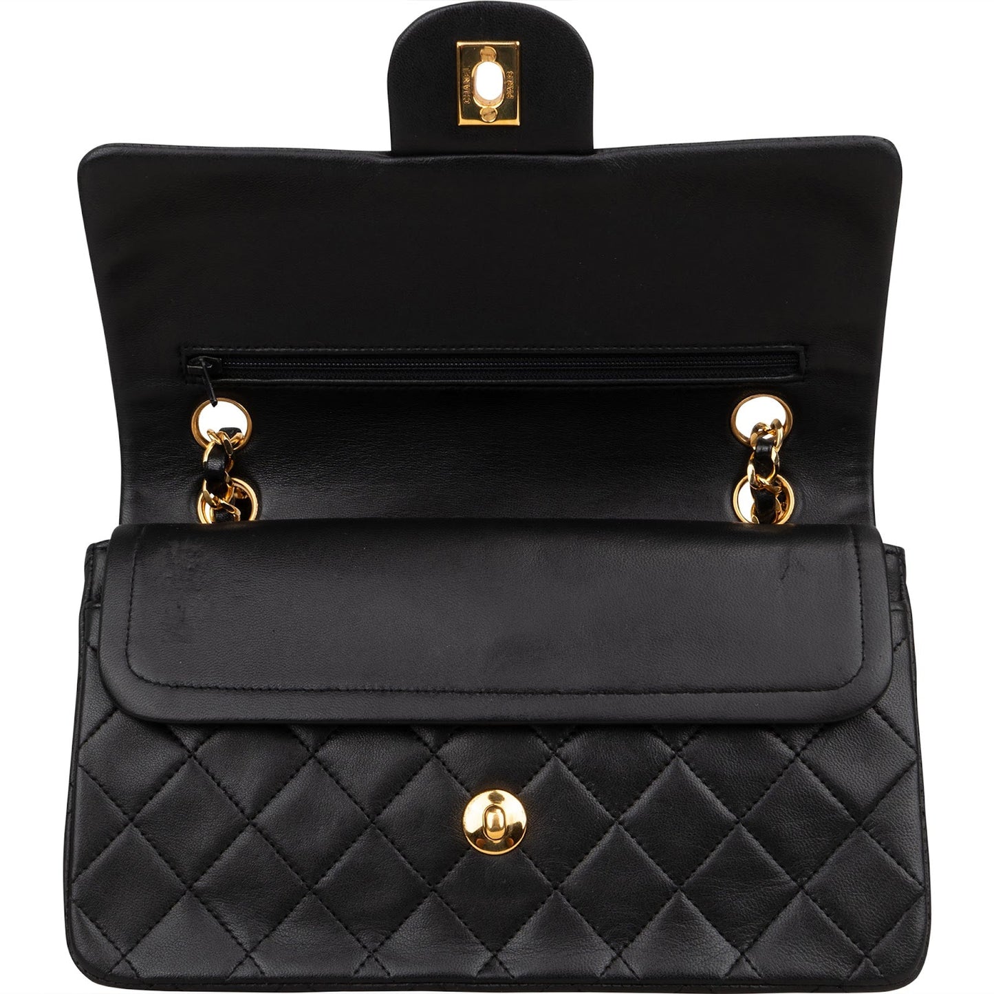 Chanel Quilted Lambskin Small 24K Gold Double Flap Shoulder Bag