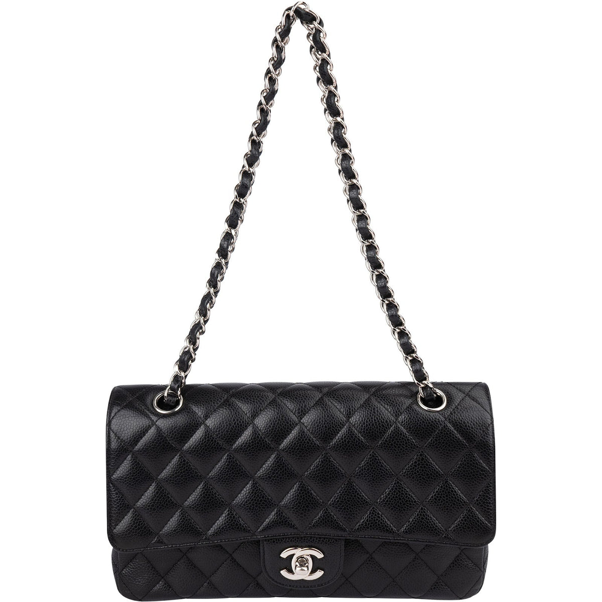 Chanel Quilted Caviar Leather Palladium Medium Double Flap Shoulder Bag