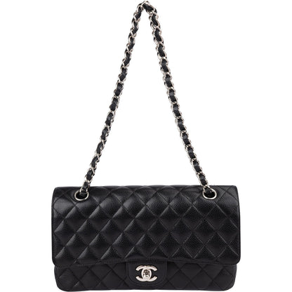 Chanel Quilted Caviar Leather Palladium Medium Double Flap Shoulder Bag