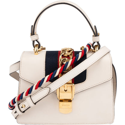 Gucci White Leather Sylvie Mini Top Handle Crossbody Handbag