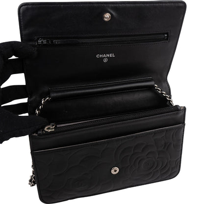 Chanel Camellia Embossed Lambskin Wallet On Chain Crossbody Bag