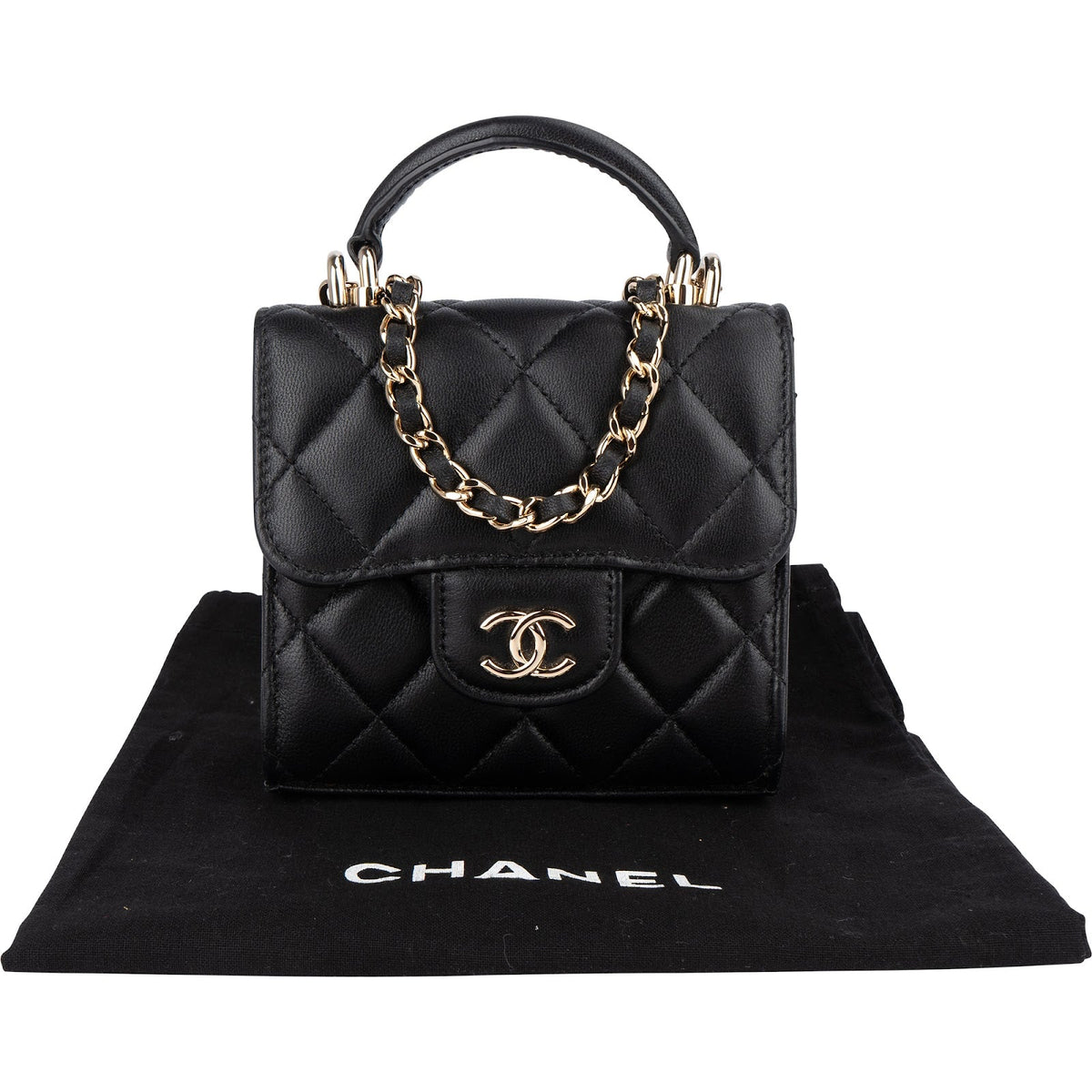 Chanel Quilted Lambskin Mini Single Flap with Top Handle Crossbody Bag