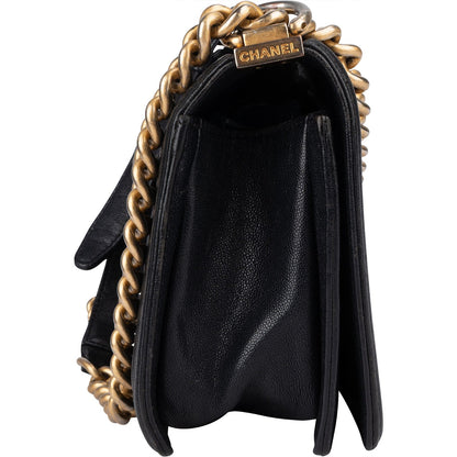 Chanel Quilted Caviar Leather Medium Boy Single Flap Crossbody Bag