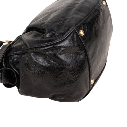 Miu Miu Vitello Shine Leather Bow Bauletto Handbag