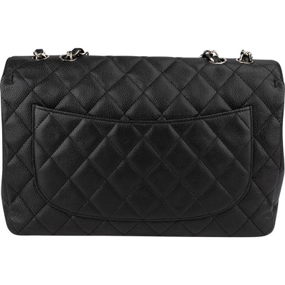 Chanel Quilted Caviar Leather Palladium Jumbo Single Flap Crossbody Bag