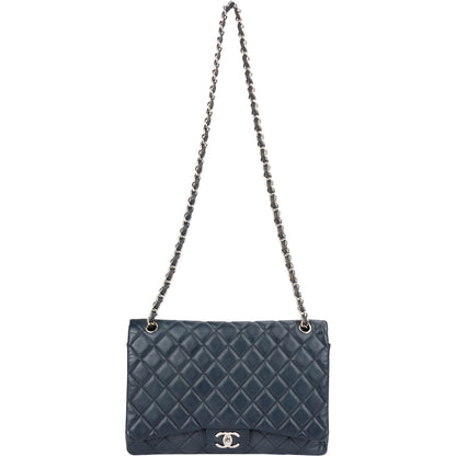 Chanel Navy Qulited Caviar Leather Maxi Double Flap Crossbody Bag