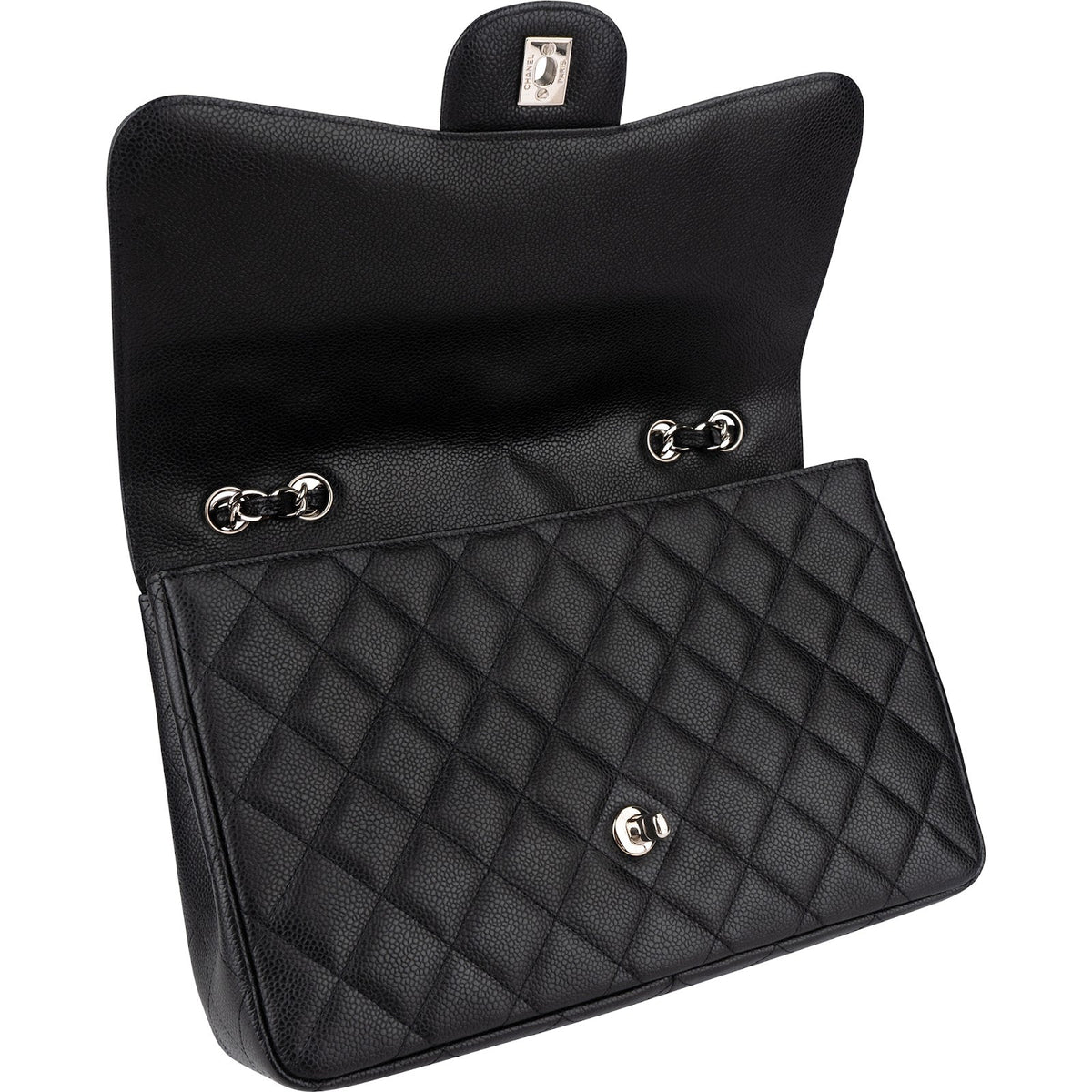 Chanel Quilted Caviar Leather Palladium Jumbo Singe Flap Crossbody Bag