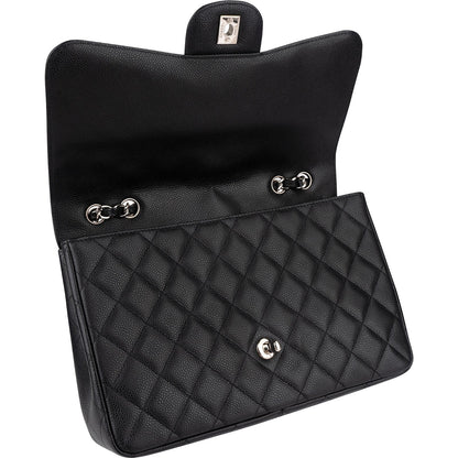 Chanel Quilted Caviar Leather Palladium Jumbo Singe Flap Crossbody Bag