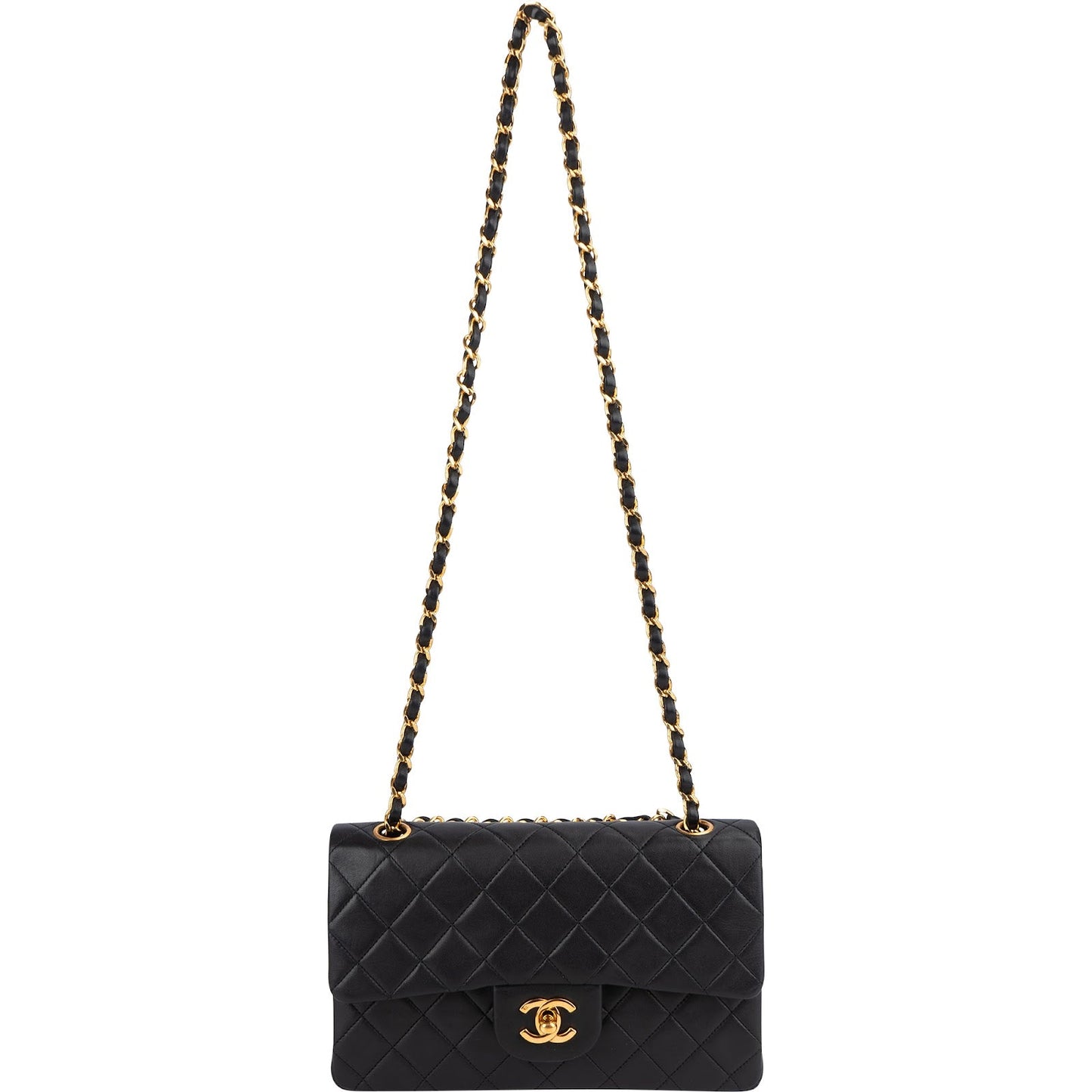 Chanel Quilted Lambskin 24K Gold Small Double Flap Shoulder Bag