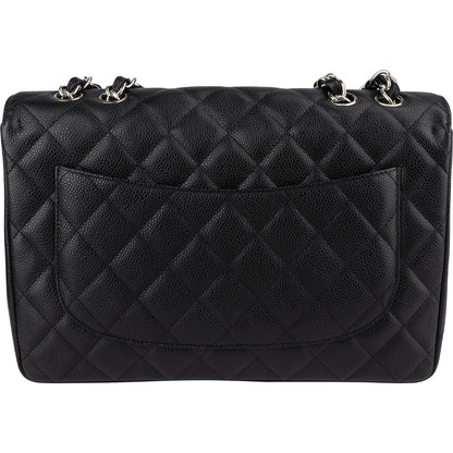 Chanel Quilted Caviar Leather Palladium Jumbo Singe Flap Crossbody Bag