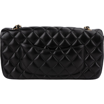 Chanel Quilted Lambskin East West Single Flap Shoulder Bag