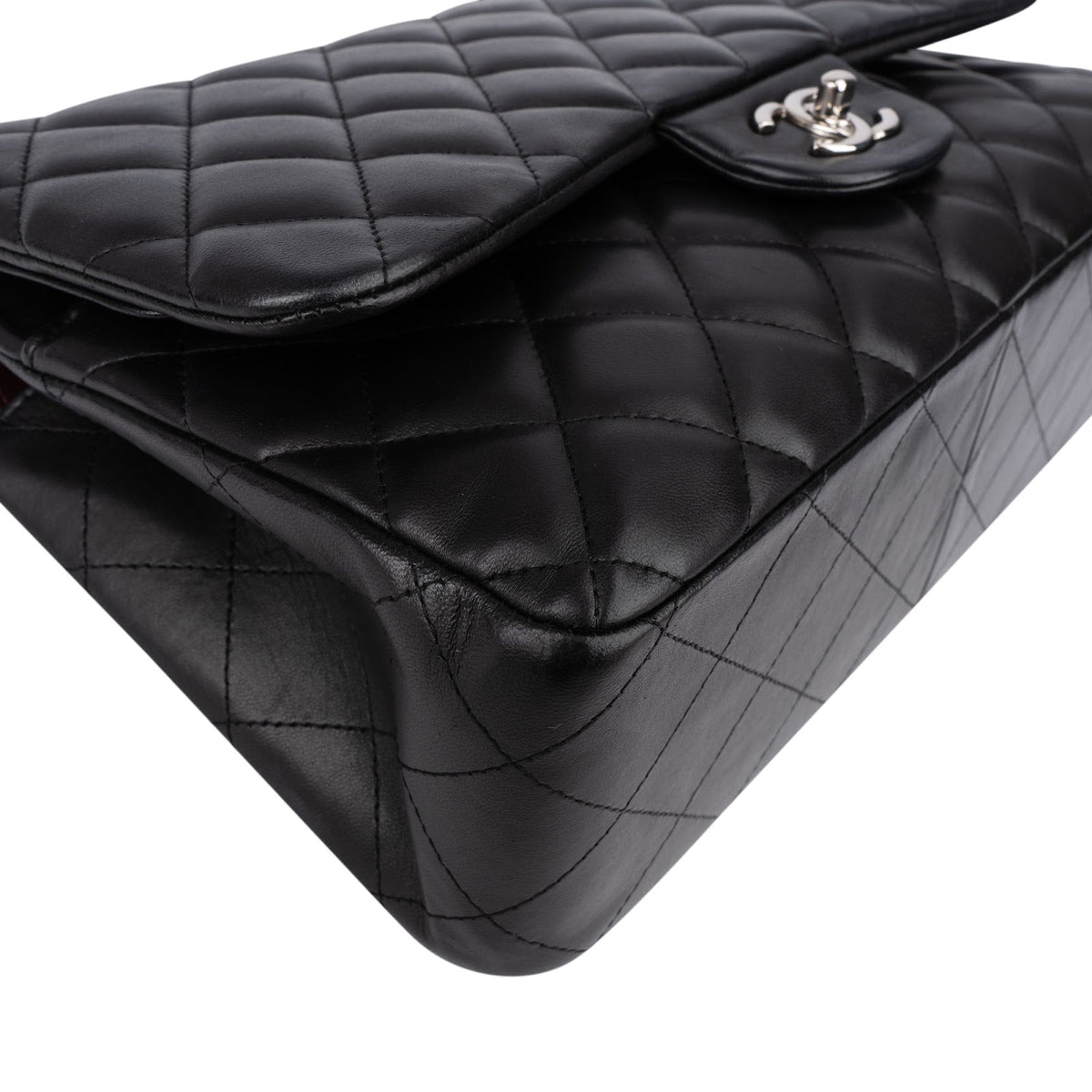 Chanel Quilted Lambskin Palladium Jumbo Double Flap Crossbody Bag