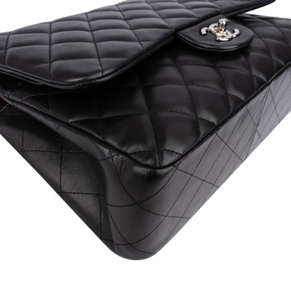 Chanel Quilted Lambskin Palladium Jumbo Double Flap Crossbody Bag