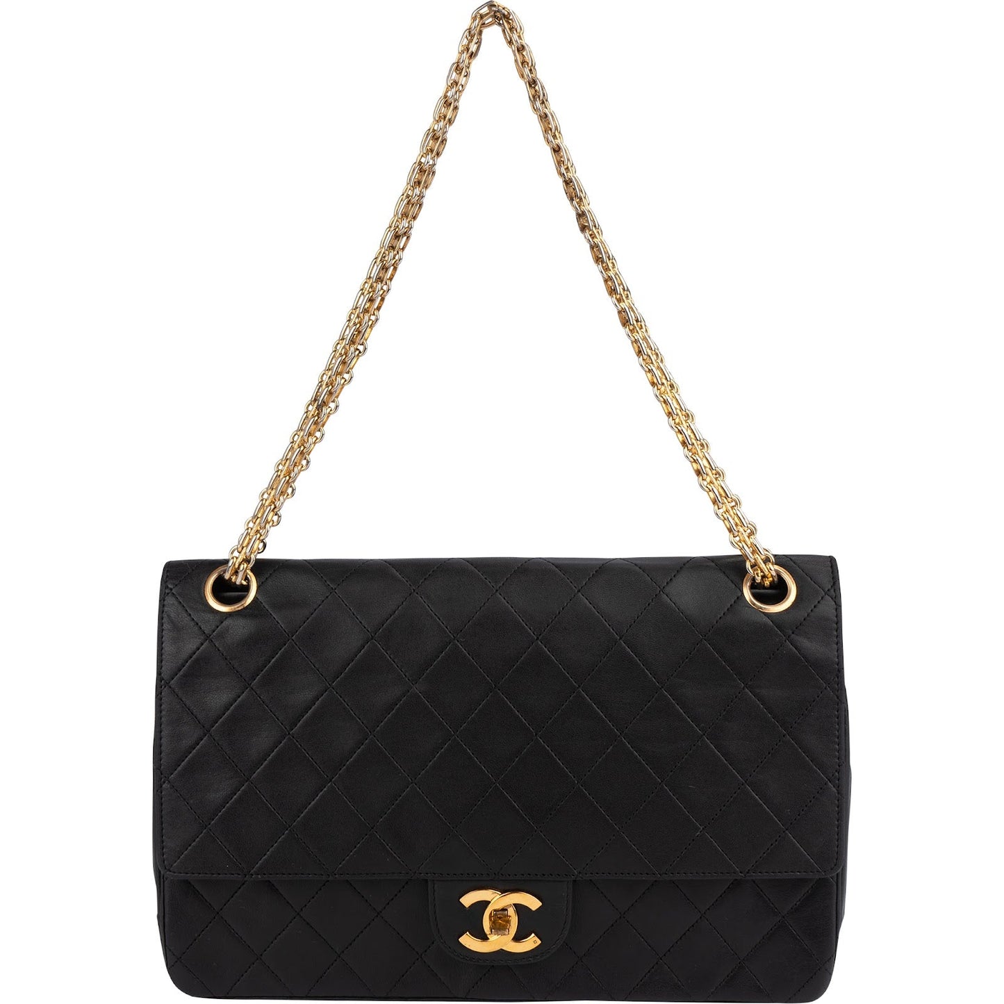 Chanel Quilted Lambskin 24K Gold Double Flap Shoulder Bag