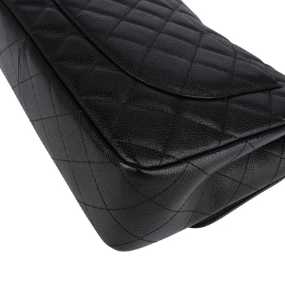 Chanel Quilted Caviar Leather Palladium Jumbo Singe Flap Crossbody Bag