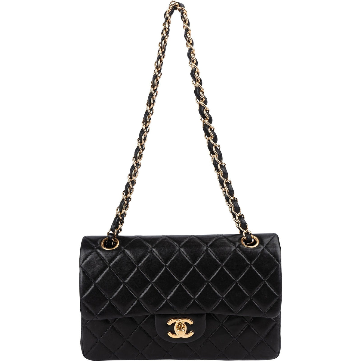 Chanel Quilted Lambskin 24K Gold Small Double Flap Shoulder Bag