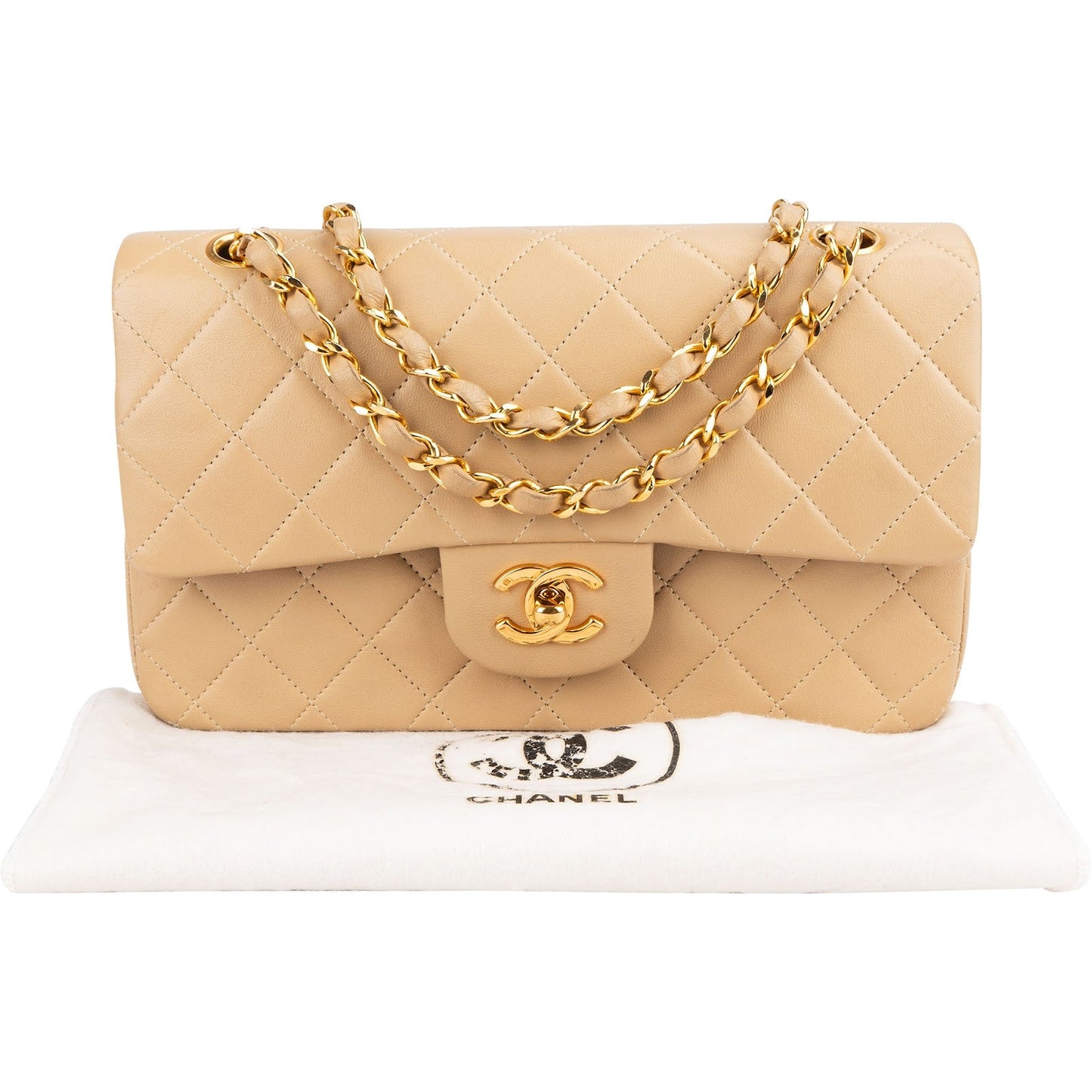 Chanel Quilted Lambskin 24K Gold Small Double Flap Shoulder Bag