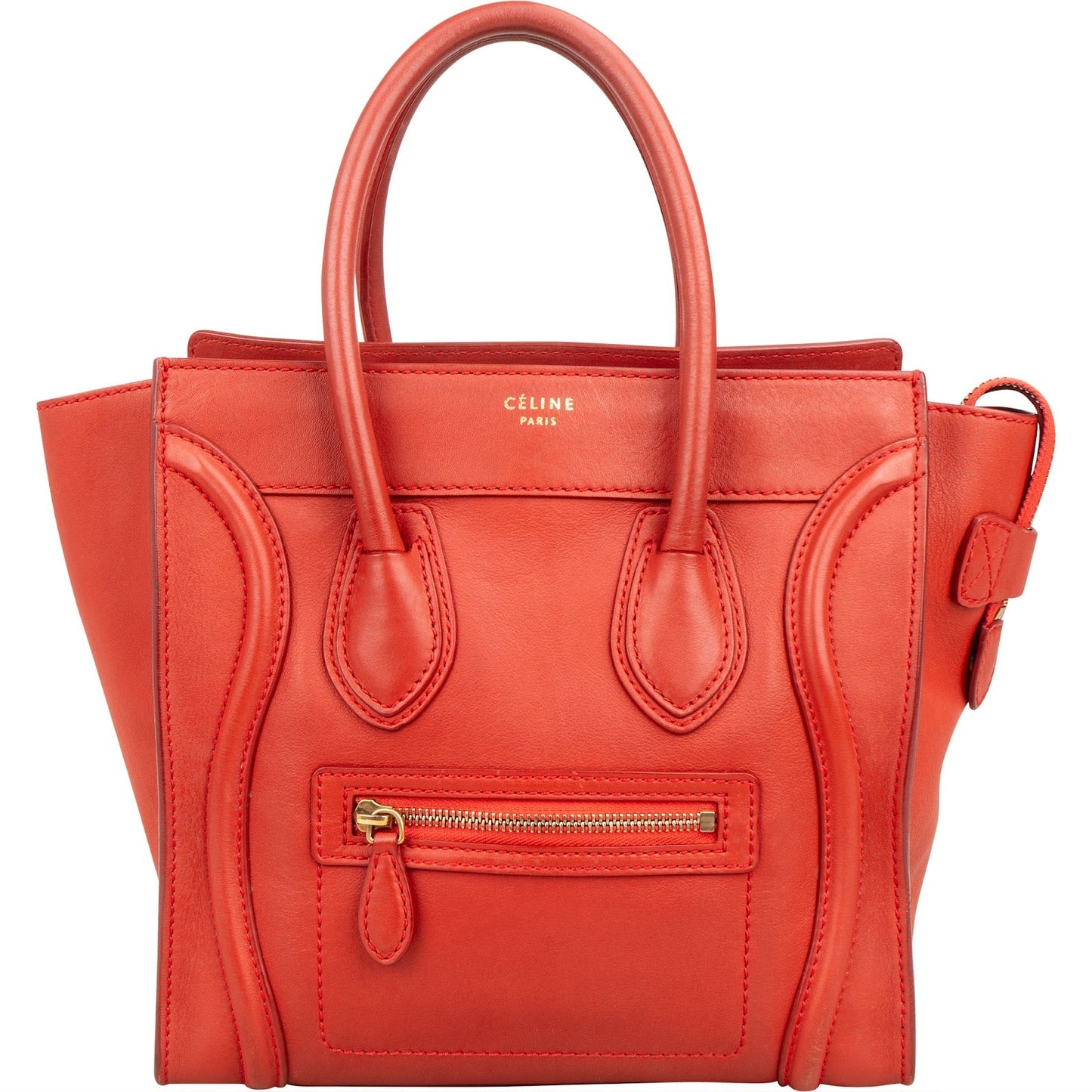 Céline Red Calf Leather Luggage Handbag
