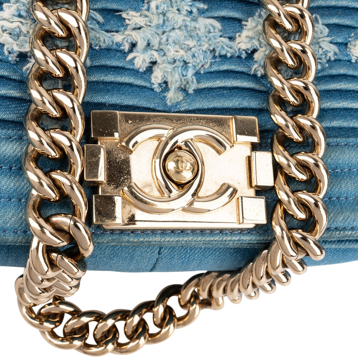 Chanel Distressed Denim Medium Boy Single Flap Crossbody Bag