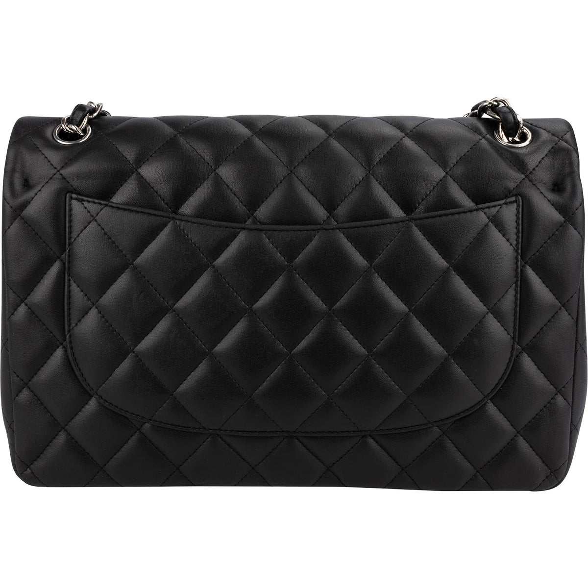 Chanel Quilted Lambskin Palladium Jumbo Double Flap Crossbody Bag