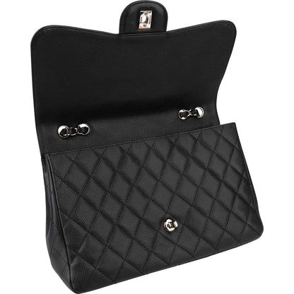 Chanel Quilted Caviar Leather Palladium Jumbo Single Flap Crossbody Bag