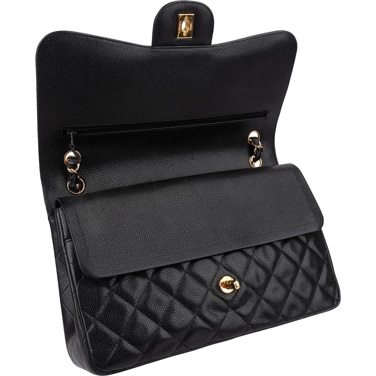 Chanel Quilted Caviar Leather Jumbo Double Flap Crossbody Bag