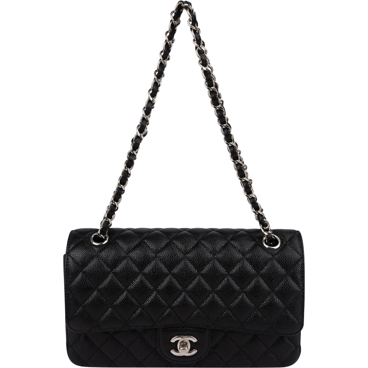 Chanel Quilted Caviar Leather Palladium Medium Double Flap Shoulder Bag