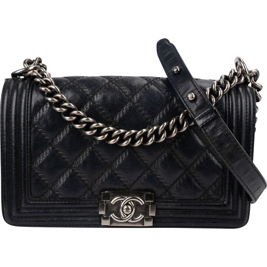 Chanel Aged Quilted Calfskin Medium Boy Crossbody Bag