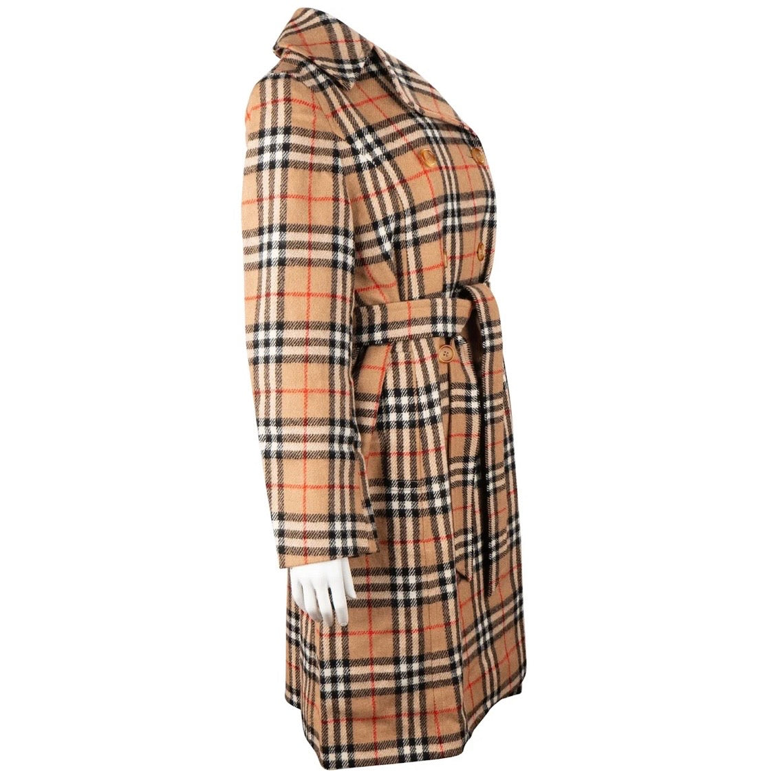 Burberry Beige Wool Nova Check Monogram Womens Trench Coat (L)