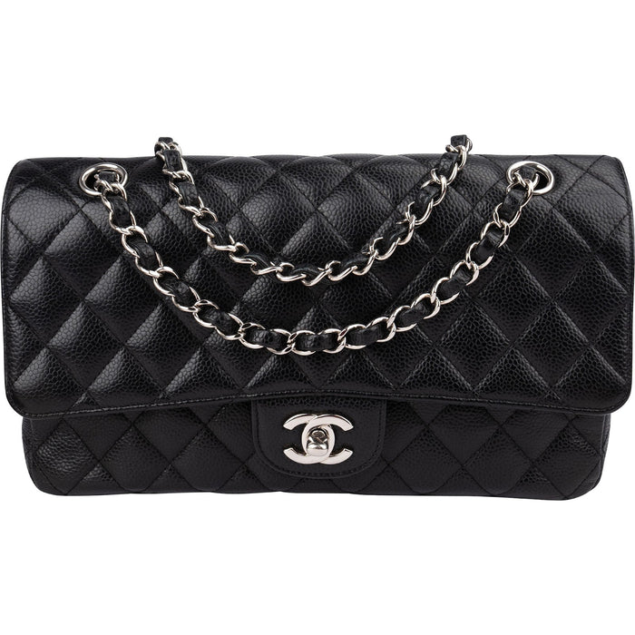 Chanel Quilted Caviar Leather Palladium Medium Double Flap Shoulder Bag