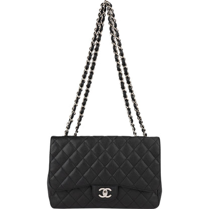 Chanel Quilted Caviar Leather Palladium Jumbo Single Flap Crossbody Bag