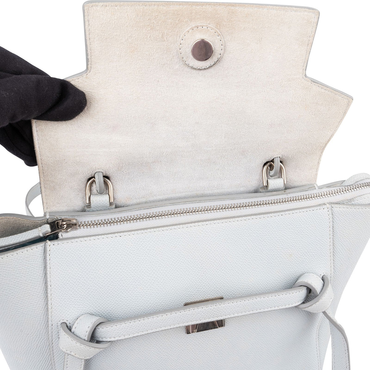 Céline Light Blue Leather Grained Calfskin Nano Belt Handbag